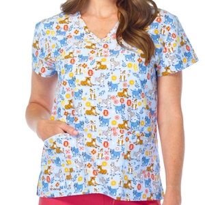 NWT Women’s Small Dog & Floral Print Scrubfinity Basix Scrub Top